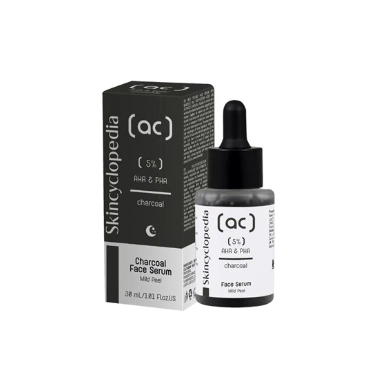 סרום פנים מקלף עדין עם 5% חומצות מנדל ופוליהידרוקסיות + פחם פעיל 30 מ"ל סקיןסייקלופדיה